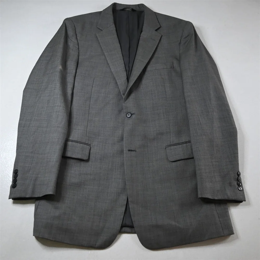 Jos A Bank 44L 38x34 Gray Sharkskin 100% Wool Mens‎ Jacket Pants Suit